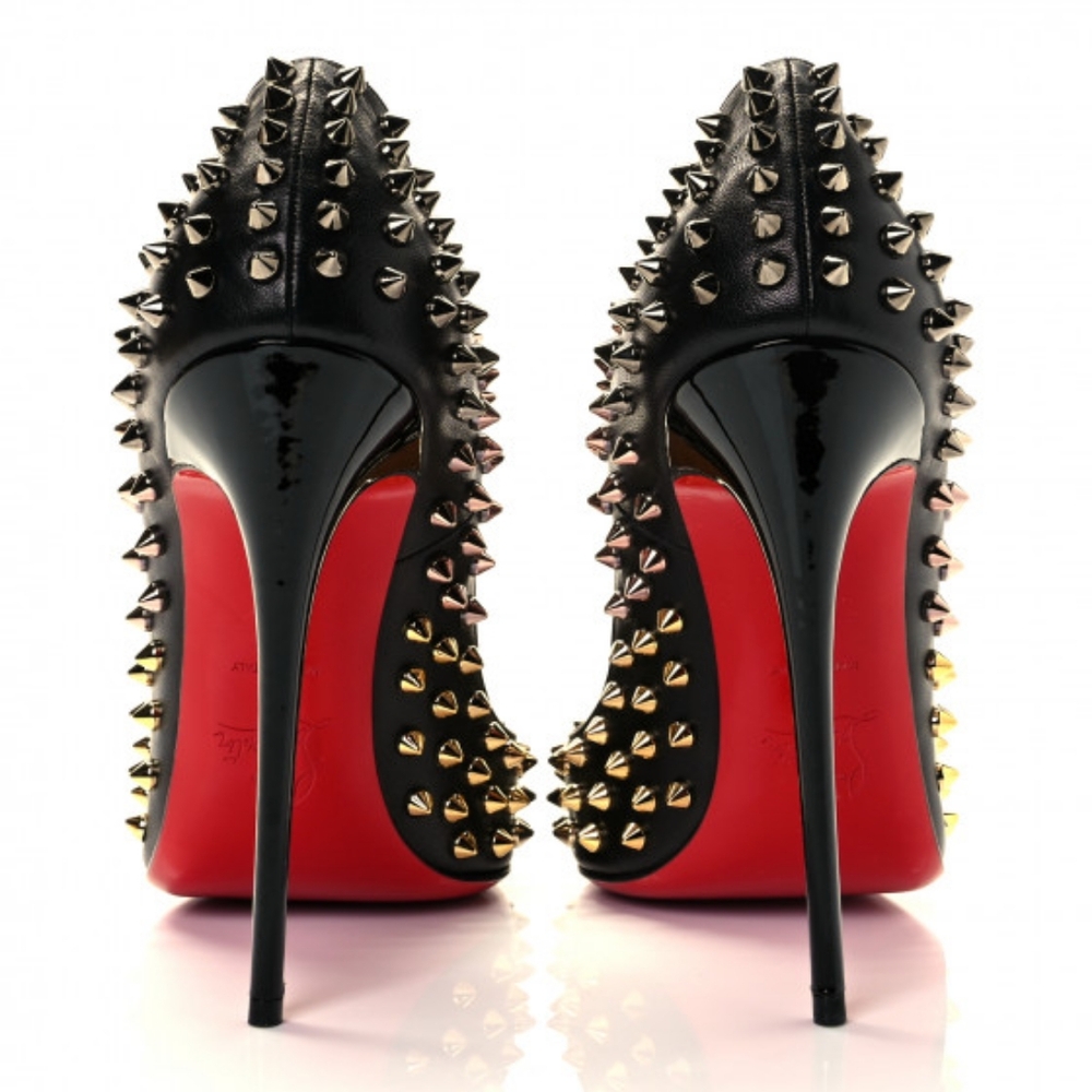 Christian Louboutin Kid Patent Follies Spikes 120 Pumps 39 Black and Gold Heels - Picture 4 of 6